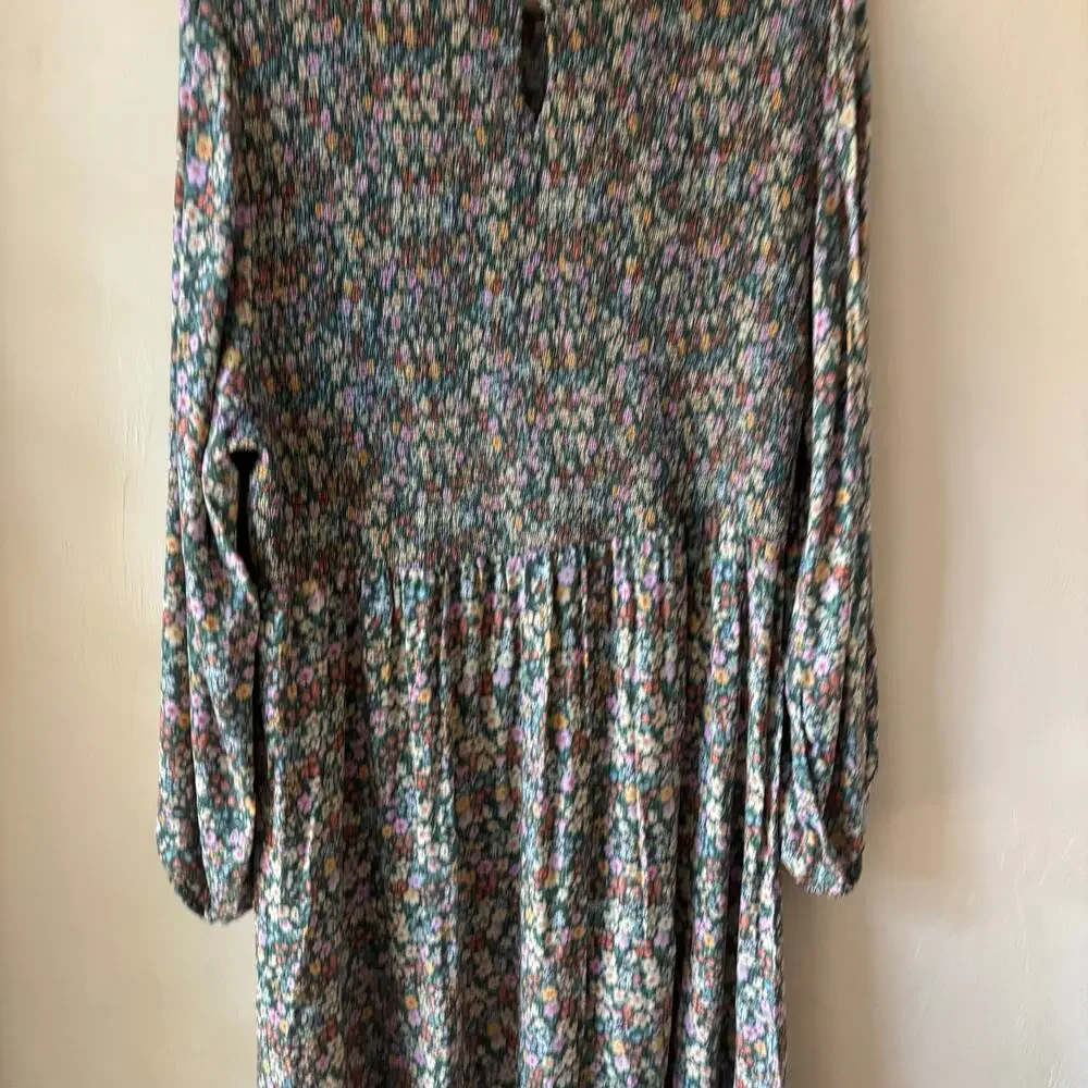 Old Navy Womens XXL Ditsy Floral Smocked Midi Dress Long Sleeve Rayon Boho Multi